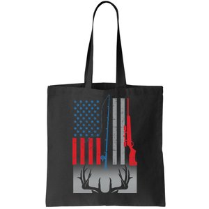 Fishing Rod Hunting Rifle American Flag Tote Bag