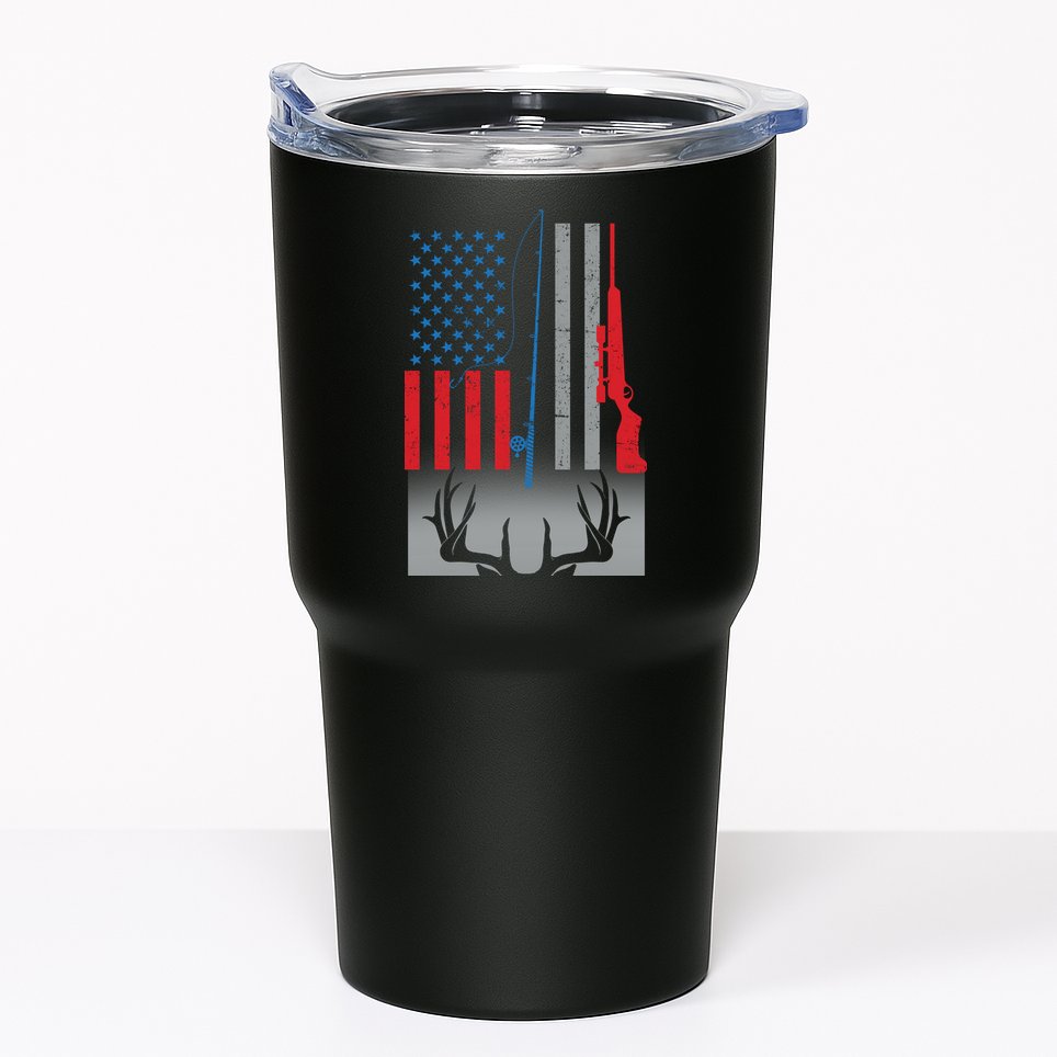 Fishing Rod Hunting Rifle American Flag Tumbler