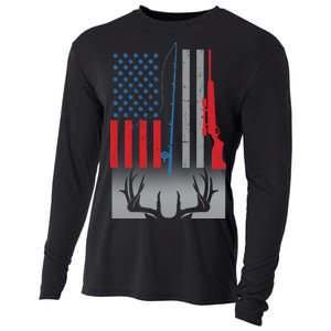 Fishing Rod Hunting Rifle American Flag Cooling Performance Long Sleeve Crew