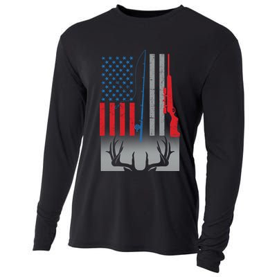 Fishing Rod Hunting Rifle American Flag Cooling Performance Long Sleeve Crew
