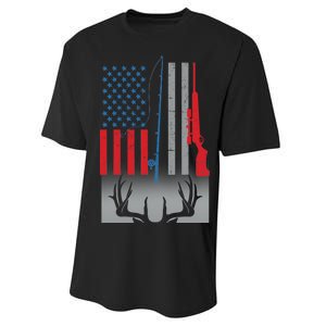 Fishing Rod Hunting Rifle American Flag Performance Sprint T-Shirt