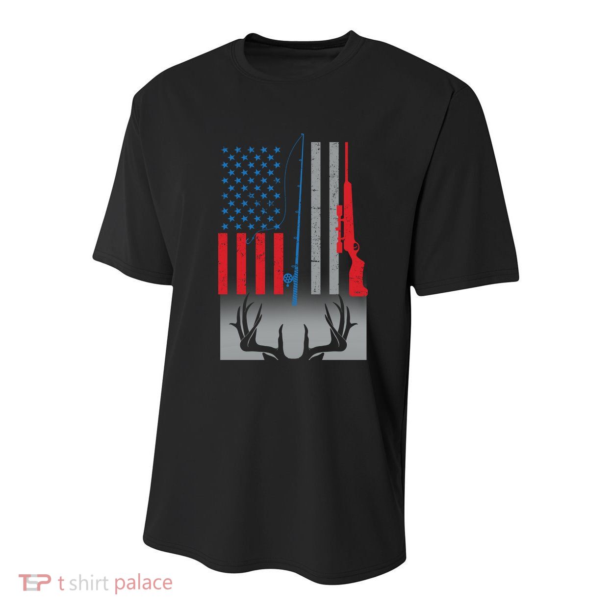 Fishing Rod Hunting Rifle American Flag Youth Performance Sprint T-Shirt