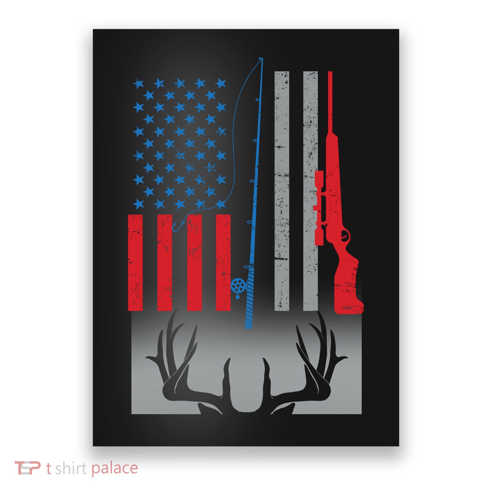 Fishing Rod Hunting Rifle American Flag Poster