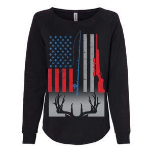 Fishing Rod Hunting Rifle American Flag Womens California Wash Sweatshirt