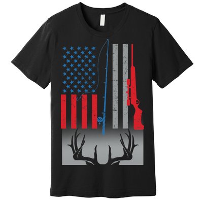 Fishing Rod Hunting Rifle American Flag Premium T-Shirt