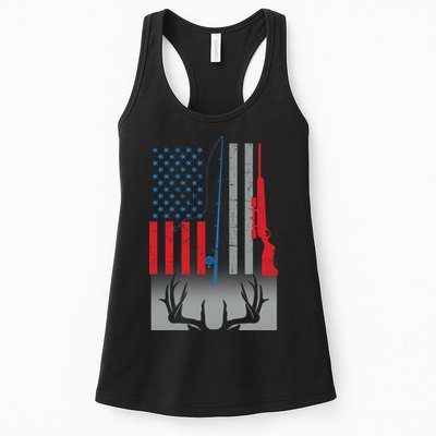 Fishing Rod Hunting Rifle American Flag Womens Tank Top