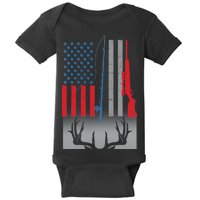 Fishing Rod Hunting Rifle American Flag Baby Bodysuit