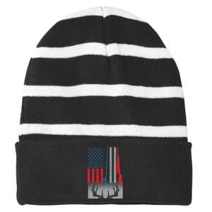 Fishing Rod Hunting Rifle American Flag Striped Beanie with Solid Band