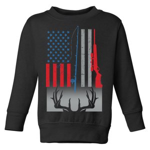 Fishing Rod Hunting Rifle American Flag Toddler Sweatshirt