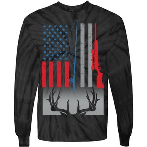 Fishing Rod Hunting Rifle American Flag Tie-Dye Long Sleeve Shirt