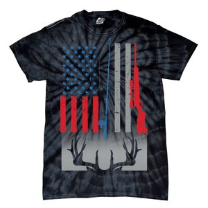 Fishing Rod Hunting Rifle American Flag Tie-Dye T-Shirt