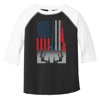 Fishing Rod Hunting Rifle American Flag Toddler Fine Jersey T-Shirt