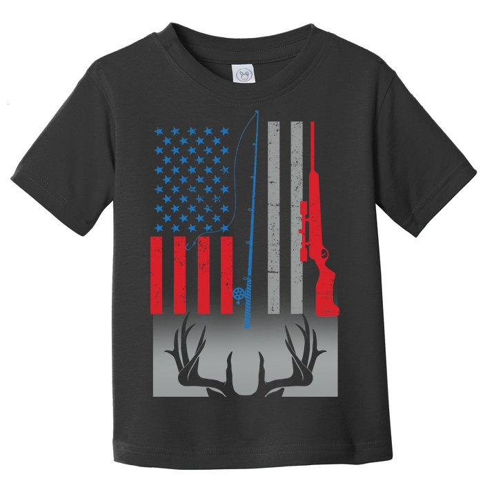 Fishing Rod Hunting Rifle American Flag Toddler T-Shirt