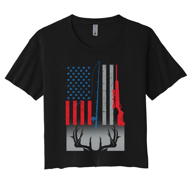 Fishing Rod Hunting Rifle American Flag Crop Top