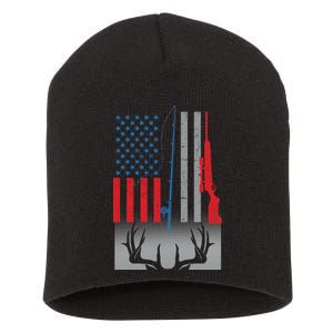 Fishing Rod Hunting Rifle American Flag Short Acrylic Beanie