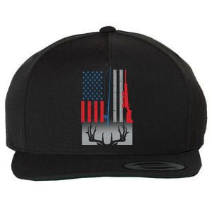 Fishing Rod Hunting Rifle American Flag Wool Snapback Cap