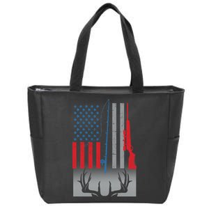 Fishing Rod Hunting Rifle American Flag Zip Tote Bag