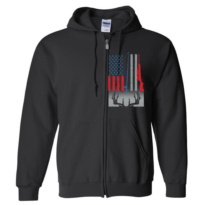 Fishing Rod Hunting Rifle American Flag Full Zip Hoodie