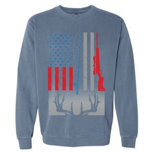 Fishing Rod Hunting Rifle American Flag Garment-Dyed Sweatshirt