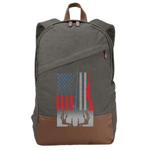 Fishing Rod Hunting Rifle American Flag Cotton Canvas Backpack