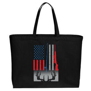 Fishing Rod Hunting Rifle American Flag Cotton Canvas Jumbo Tote