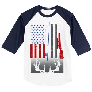 Fishing Rod Hunting Rifle American Flag Baseball Sleeve Shirt