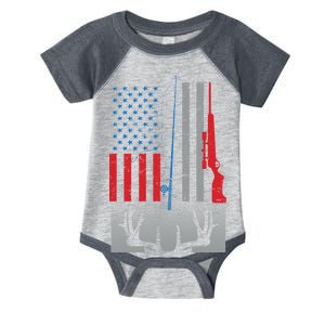 Fishing Rod Hunting Rifle American Flag Infant Baby Jersey Bodysuit