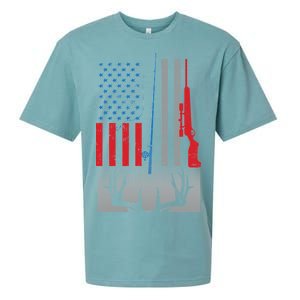 Fishing Rod Hunting Rifle American Flag Sueded Cloud Jersey T-Shirt