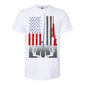 Fishing Rod Hunting Rifle American Flag Softstyle CVC T-Shirt