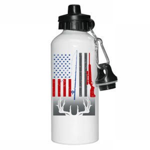 Fishing Rod Hunting Rifle American Flag Aluminum Water Bottle