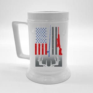 Fishing Rod Hunting Rifle American Flag Beer Stein