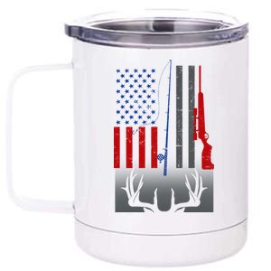 Fishing Rod Hunting Rifle American Flag 12 oz Stainless Steel Tumbler Cup