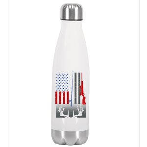 Fishing Rod Hunting Rifle American Flag Stainless Steel Insulated Water Bottle