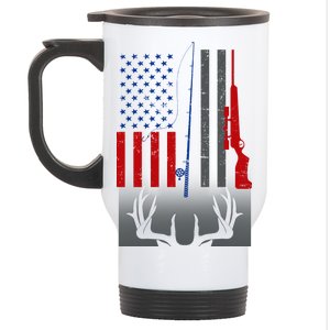 Fishing Rod Hunting Rifle American Flag Stainless Steel Travel Mug