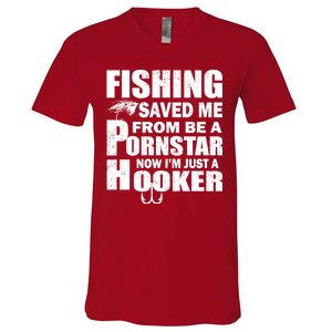 Fishing Saved Me Pornstar Hooker V-Neck T-Shirt