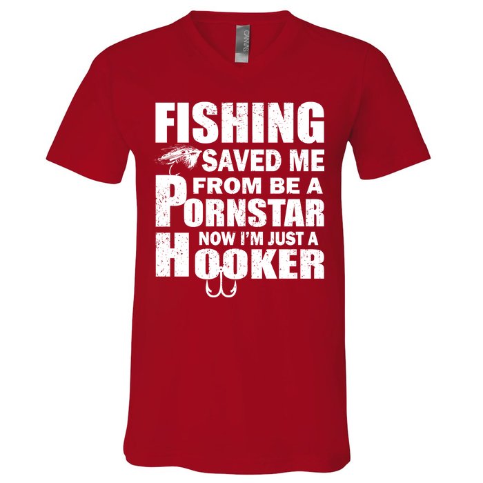 Fishing Saved Me Pornstar Hooker V-Neck T-Shirt