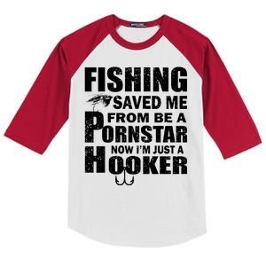 Fishing Saved Me Pornstar Hooker Kids Colorblock Raglan Jersey