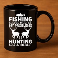 Fishing Solves Most Of My Problems Hunting Solves The Rest 11oz C Handle Ceramic Mug