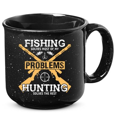 Fishing Solves Most Problems Hunting Solves The Rest 15oz Campfire Ceramic Mug