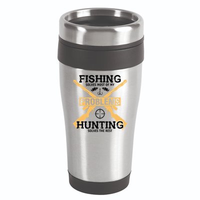 Fishing Solves Most Problems Hunting Solves The Rest 16oz Travel Tumbler