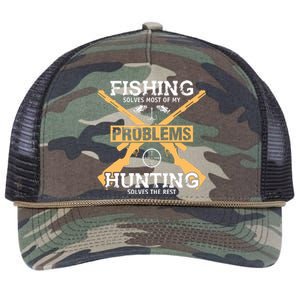 Fishing Solves Most Problems Hunting Solves The Rest Retro Rope Trucker Hat Cap