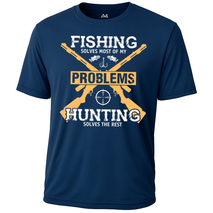 Fishing Solves Most Problems Hunting Solves The Rest Cooling Performance Crew T-Shirt
