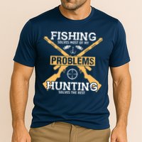 Fishing Solves Most Problems Hunting Solves The Rest Cooling Performance Crew T-Shirt
