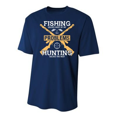 Fishing Solves Most Problems Hunting Solves The Rest Youth Performance Sprint T-Shirt