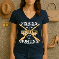 Fishing Solves Most Problems Hunting Solves The Rest Women's V-Neck T-Shirt