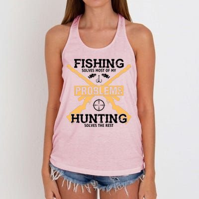 Fishing Solves Most Problems Hunting Solves The Rest Women's Knotted Racerback Tank