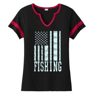 Fishing USA Flag Ladies Halftime Notch Neck Tee