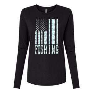 Fishing USA Flag Womens Cotton Relaxed Long Sleeve T-Shirt