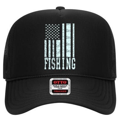 Fishing USA Flag High Crown Mesh Back Trucker Hat