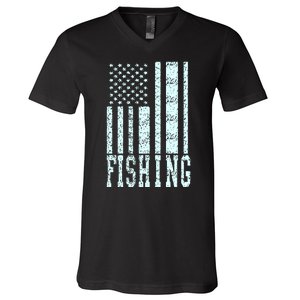 Fishing USA Flag V-Neck T-Shirt